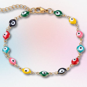 Stainless Steel Rainbow Evil Eye Bracelet