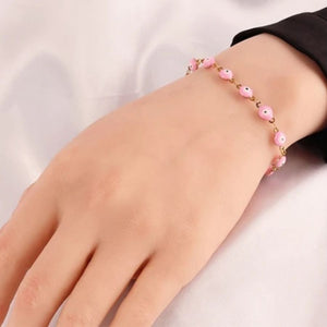 Stainless Steel Pink Evil Eye Bracelet