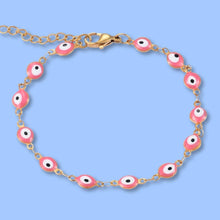 Load image into Gallery viewer, Stainless Steel Pink Evil Eye Bracelet
