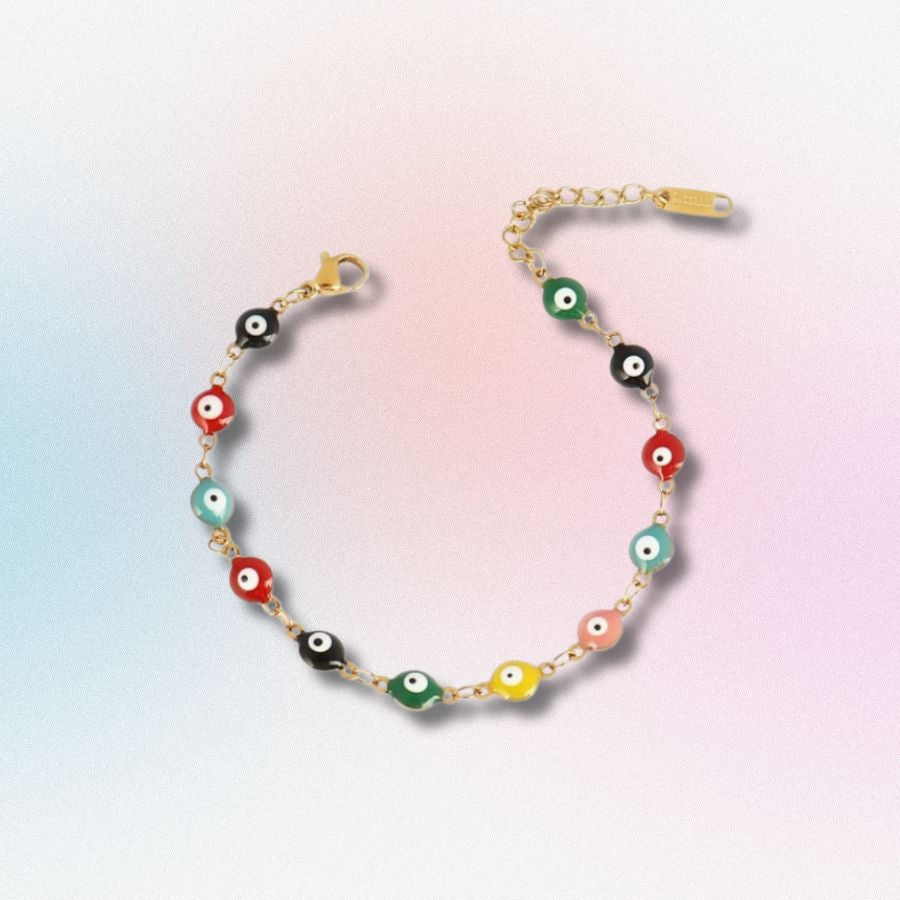 Stainless Steel Rainbow Evil Eye Bracelet