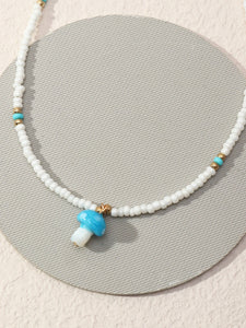 Mushroom Charm Beaded Necklace Blue - Ufreakb