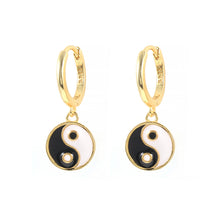 Load image into Gallery viewer, Buy Yin Yang Huggies Earrings | USA | Free Shipping | ShopUfreakb.com | Fast and Free Shipping | These gold plated Yin Yang Daisy Earrings features high-quality materials flower enamel charm with Yin Yang charms. These cute earrings are super comfy for sensitive ears! 
