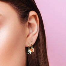 Load image into Gallery viewer, Buy Yin Yang Huggies Earrings | USA | Free Shipping | ShopUfreakb.com | Fast and Free Shipping | These gold plated Yin Yang Daisy Earrings features high-quality materials flower enamel charm with Yin Yang charms. These cute earrings are super comfy for sensitive ears! 
