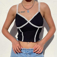 Load image into Gallery viewer,  Every fashion girl is wearing Cami Crop tops this summer. Why not you then? Buy Online Women&#39;s Cami Crop Top Black in the USA at ShopUfreakb.com | Fast and Free Shipping | Choose this Cami Crop Top Purple that brings out your fashion sense in front of others. This 90’s spaghetti top features a cropped fit, v neckline with lace trim and a piece of finely ribbed stretch fabric. 
