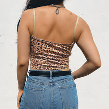 Load image into Gallery viewer, Buy Online Women&#39;s Sexy Leopard Print Cami Crop Top | USA | ShopUfreakb.com | Choose this Leopard Cami Crop Top that brings out your fashion sense in front of others. This 90’s spaghetti top features a cropped fit, v neckline with lace trim and a finely ribbed stretch leopard printed fabric. 
