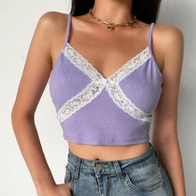 Load image into Gallery viewer,  Every fashion girl is wearing cropped tank tops this summer. Why not you then? Buy Online Women&#39;s Cami Crop Top Purple in the USA at ShopUfreakb.com | Fast and Free Shipping | Choose this Cami Crop Top Purple that brings out your fashion sense in front of others. This 90’s spaghetti top features a cropped fit, v neckline with lace trim and a finely ribbed stretch fabric. 
