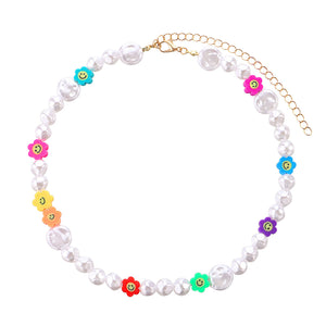 Faux Pearl Beaded Necklace Daisy - Ufreakb