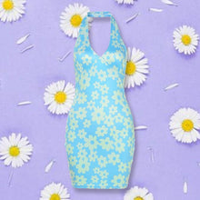 Load image into Gallery viewer, Buy Online Women&#39;s Daisy Print Halter Dress | Women&#39;s Clothing | USA | ShopUfreakb.com | Fast and Free Shipping | This floral retro dress features a bodycon mini fit, open back and a halter neckline. Add some color to your summer wardrobe with this pretty dress!  
