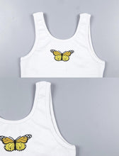 Load image into Gallery viewer, This Butterfly Cropped Tank Top is decorated with an embroidered graphic at the front. Buy Women&#39;s Sexy Butterfly Embroidery Summer Crop Tank Tops Online in the USA at ShopUfreakb.com | Fast and Free Shipping
