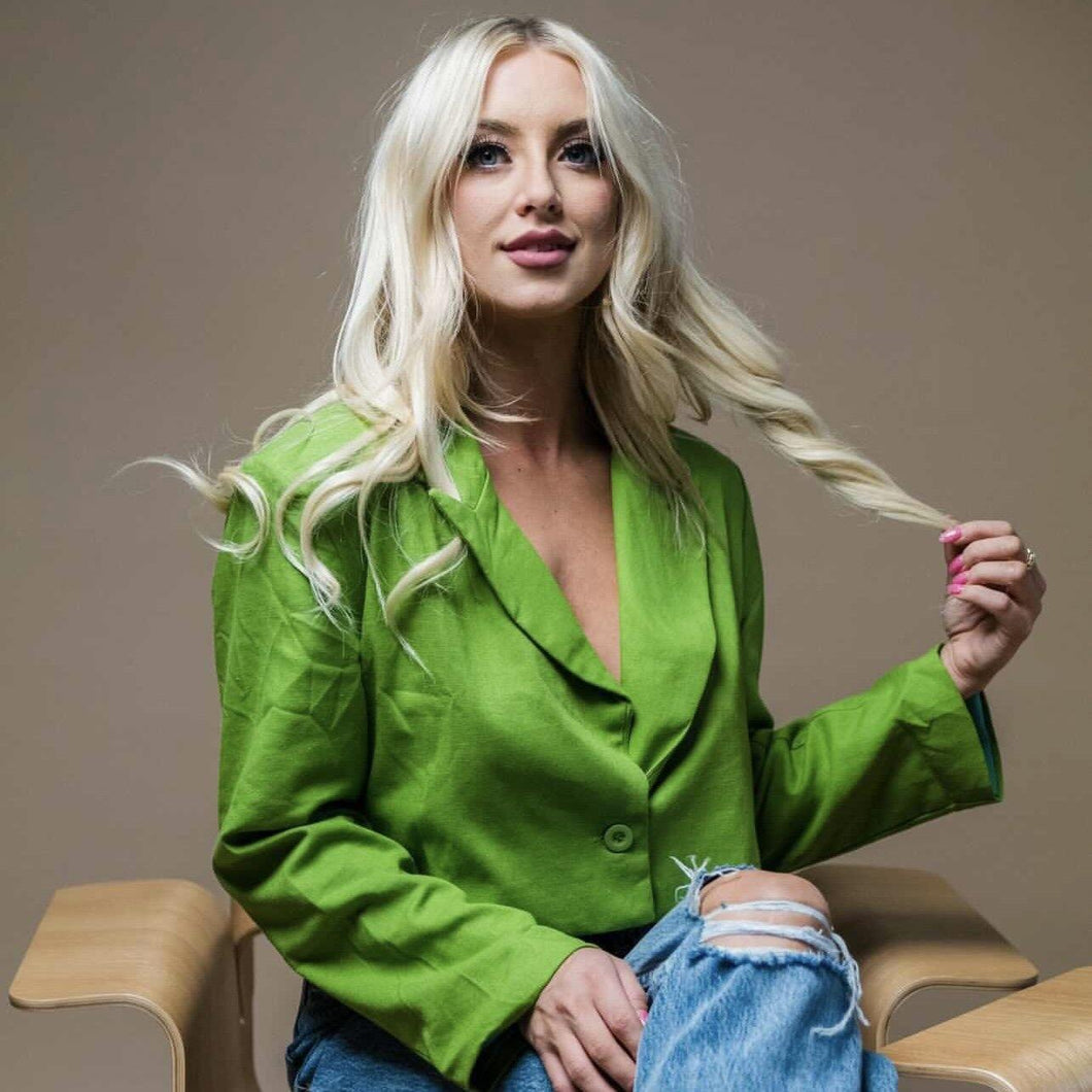 Cropped Linen Blazer Green - Ufreakb