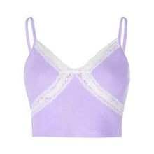 Load image into Gallery viewer,  Every fashion girl is wearing cropped tank tops this summer. Why not you then? Buy Online Women&#39;s Cami Crop Top Purple in the USA at ShopUfreakb.com | Fast and Free Shipping | Choose this Cami Crop Top Purple that brings out your fashion sense in front of others. This 90’s spaghetti top features a cropped fit, v neckline with lace trim and a finely ribbed stretch fabric. 
